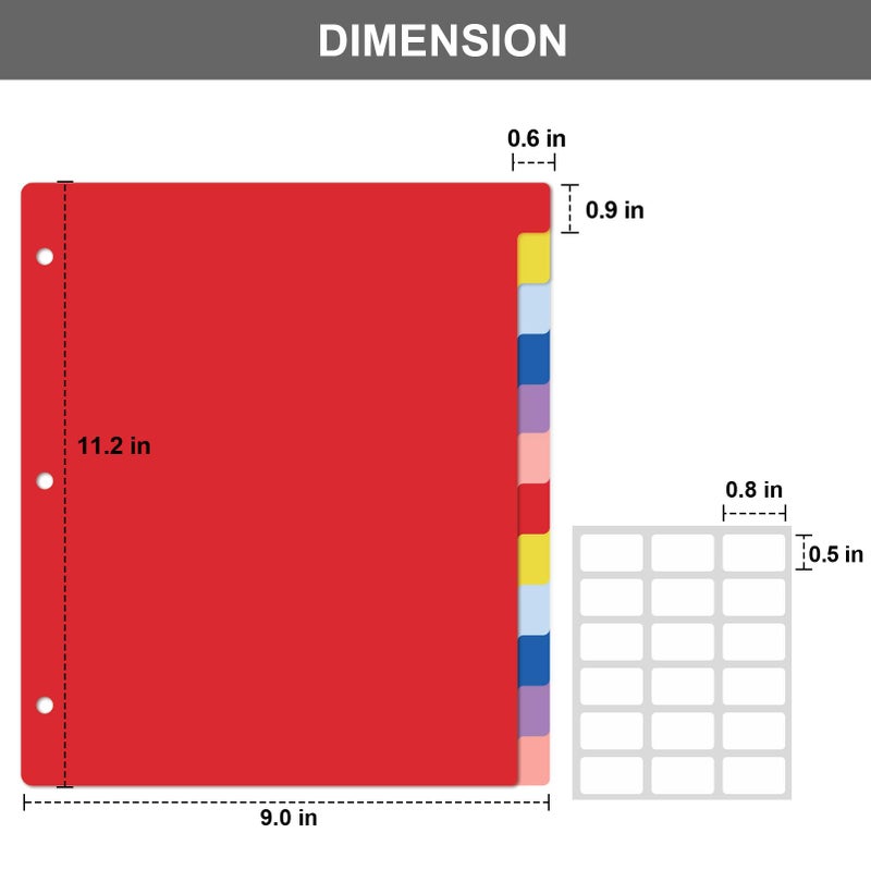 HABGP 12 Tab Dividers for 3 Ring Binder, 12 Pcs Multicolor 3 Ring Binder Dividers with Tabs, Page Folder Dividers, Plastic Tabbed File Dividers with Tabs, Three Ring Binder Index Dividers, 1 Set - Image 4