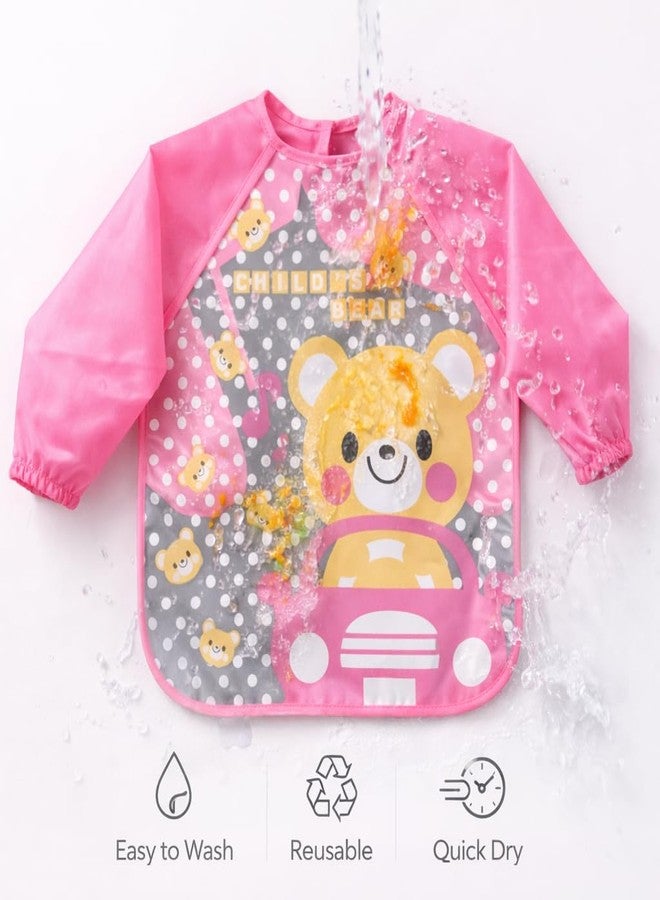 AEREX Full Sleeves Baby Bib Waterproof Feeding Apron for Toddlers | Long Sleeve Smock with Food Catcher Pocket | Mess Proof, Lightweight, Reusable & Easy Clean (Pink) - Image 5
