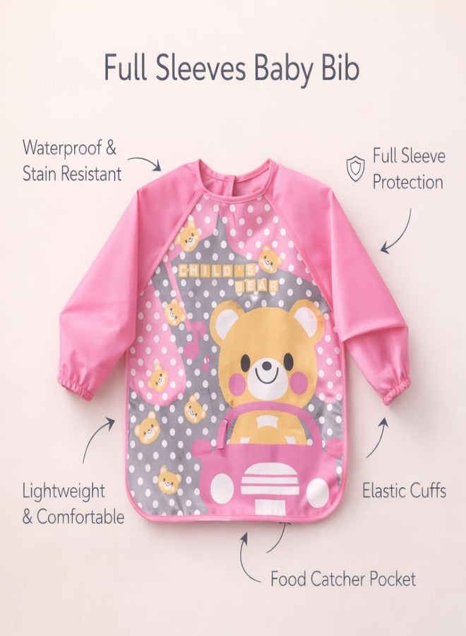 AEREX Full Sleeves Baby Bib Waterproof Feeding Apron for Toddlers | Long Sleeve Smock with Food Catcher Pocket | Mess Proof, Lightweight, Reusable & Easy Clean (Pink) - Image 2