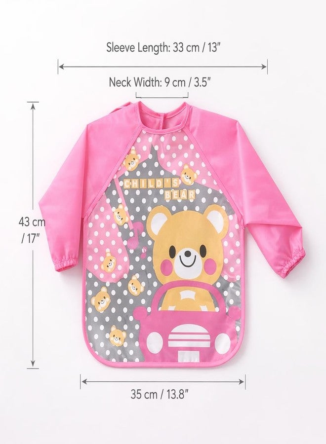 AEREX Full Sleeves Baby Bib Waterproof Feeding Apron for Toddlers | Long Sleeve Smock with Food Catcher Pocket | Mess Proof, Lightweight, Reusable & Easy Clean (Pink) - Image 3