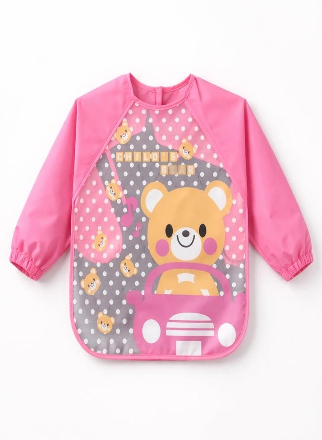 AEREX Full Sleeves Baby Bib Waterproof Feeding Apron for Toddlers | Long Sleeve Smock with Food Catcher Pocket | Mess Proof, Lightweight, Reusable & Easy Clean (Pink) - Image 1