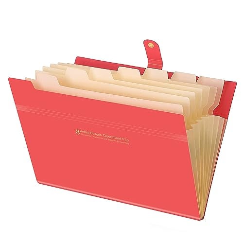 NISUN 8 Pocket Expanding File Folder Letter A4 (Fits A4 Paper) Paper Expanding File Folder Pockets for School Office Home - Red - Image 1