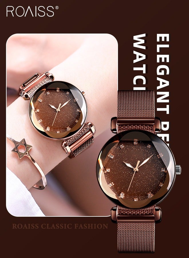رويس ساعة يد كوارتز شبكية من الفولاذ المقاوم للصدأ للنساء، ساعة عادية مقاومة للماء مضيئة لملابس الموضة - Image 1
