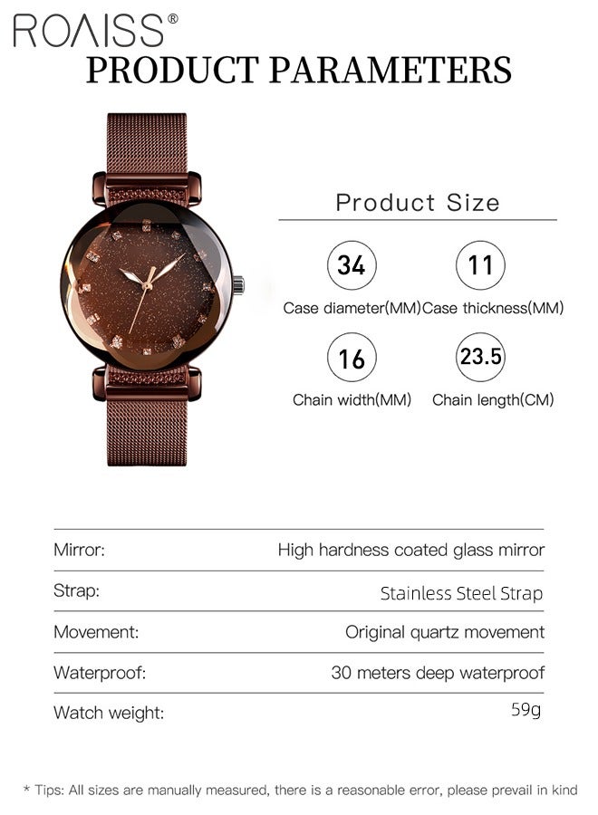 رويس ساعة يد كوارتز شبكية من الفولاذ المقاوم للصدأ للنساء، ساعة عادية مقاومة للماء مضيئة لملابس الموضة - Image 3
