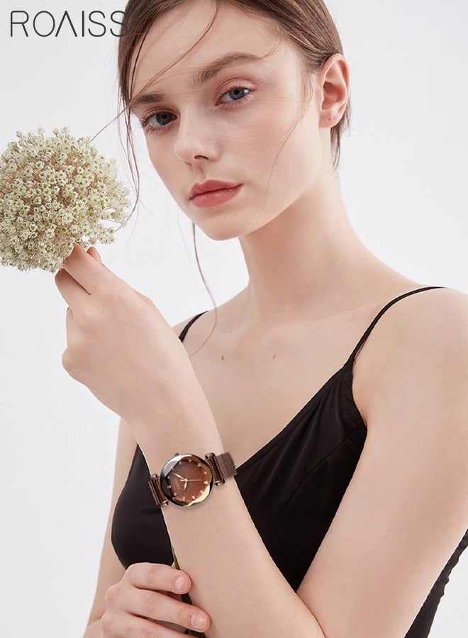 رويس ساعة يد كوارتز شبكية من الفولاذ المقاوم للصدأ للنساء، ساعة عادية مقاومة للماء مضيئة لملابس الموضة - Image 2