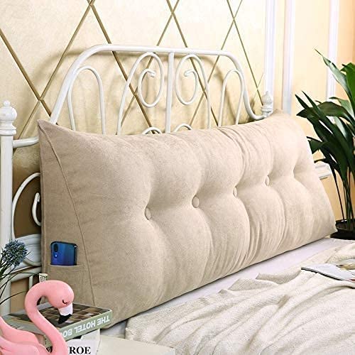 Indian Decor. 803031 Cushions- Double Head Triangular Pillow Sofa Back Soft Pack Bed Large Protection Waist (Size : 180×21×50cm)- Beige - Image 2