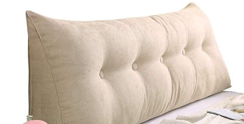 Indian Decor. 803031 Cushions- Double Head Triangular Pillow Sofa Back Soft Pack Bed Large Protection Waist (Size : 180×21×50cm)- Beige - Image 1
