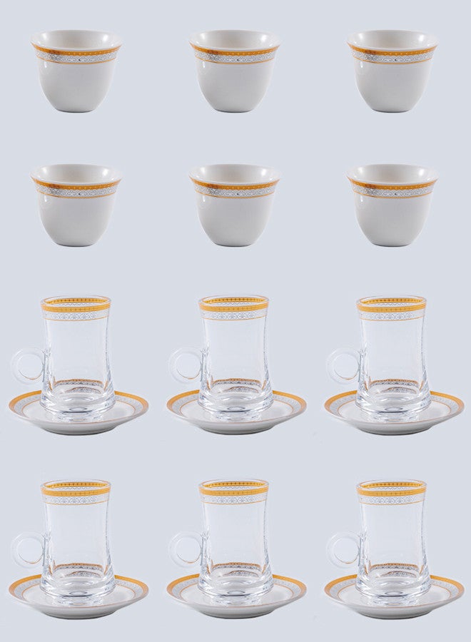 Dove 18-Piece Tea & Coffee Glass And Porcelain Set White/Gold/Clear, Serve for 6 - Image 1