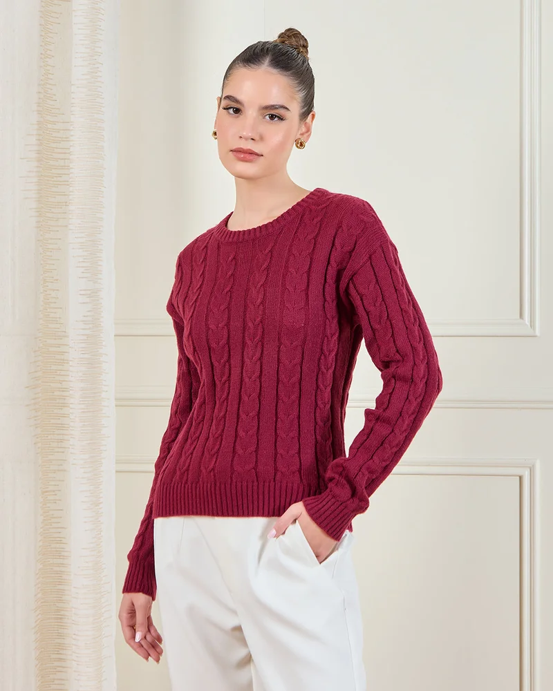 Redtag Women Burgundy Jacquard Knit Pullover