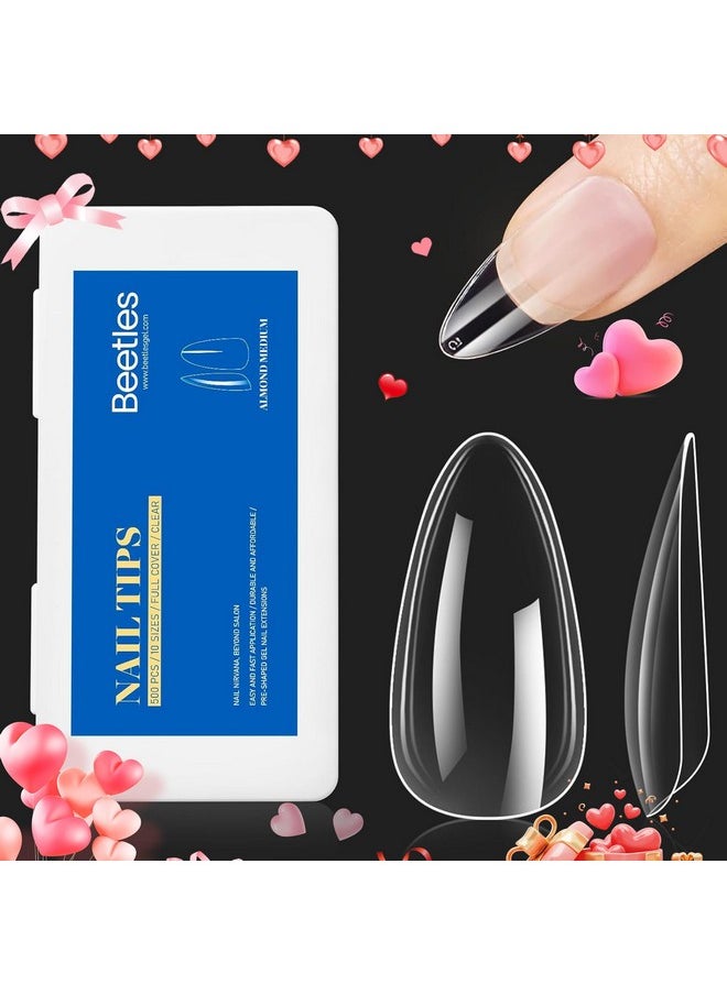 beetles Gel Polish - Beetles Gel Nail Tips Almond Medium Shape Nails, 500Pcs Pre Shaped Soft Nail Tips Clear Full Cover False Nails for Gel Nail Polish Soak Off Easy Nail Extensions Press on Nails Valentines Day Gifts - Image 1