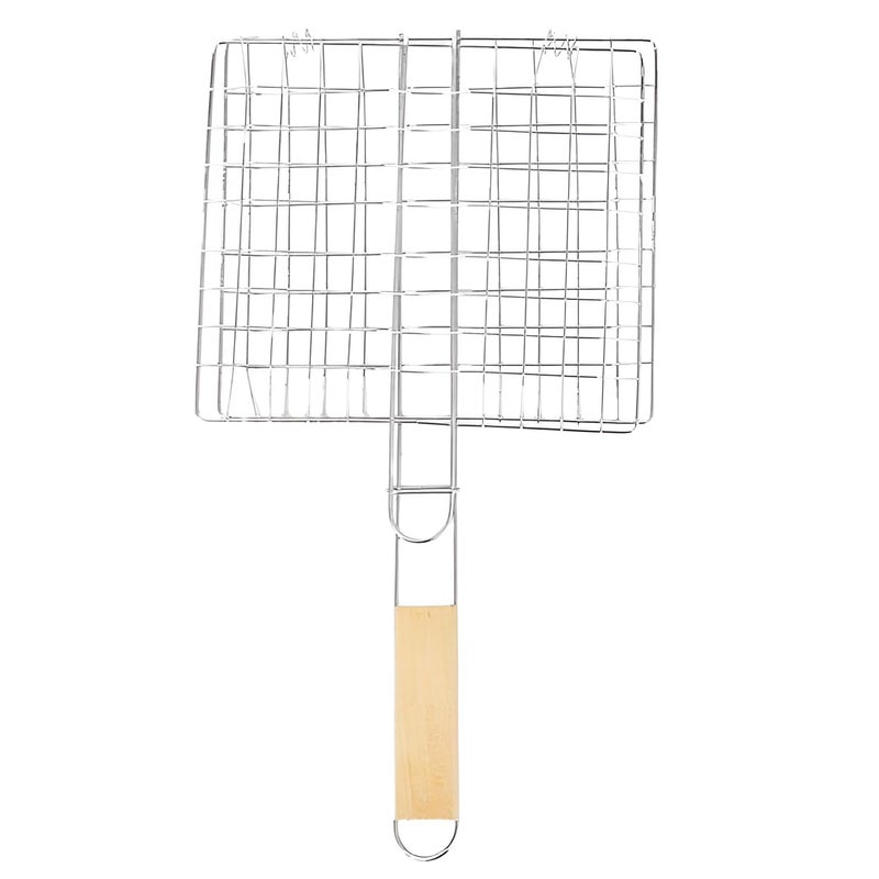 Snevad Grill Basket Folding Portable Stainless Steel BBQ Net Basket With Wooden Handle for Corn Fish Vegetable Steak Shrimp Barbecue Wire Grid Rack Accessories Kitchen Camping 39x21x15 CM - Image 1