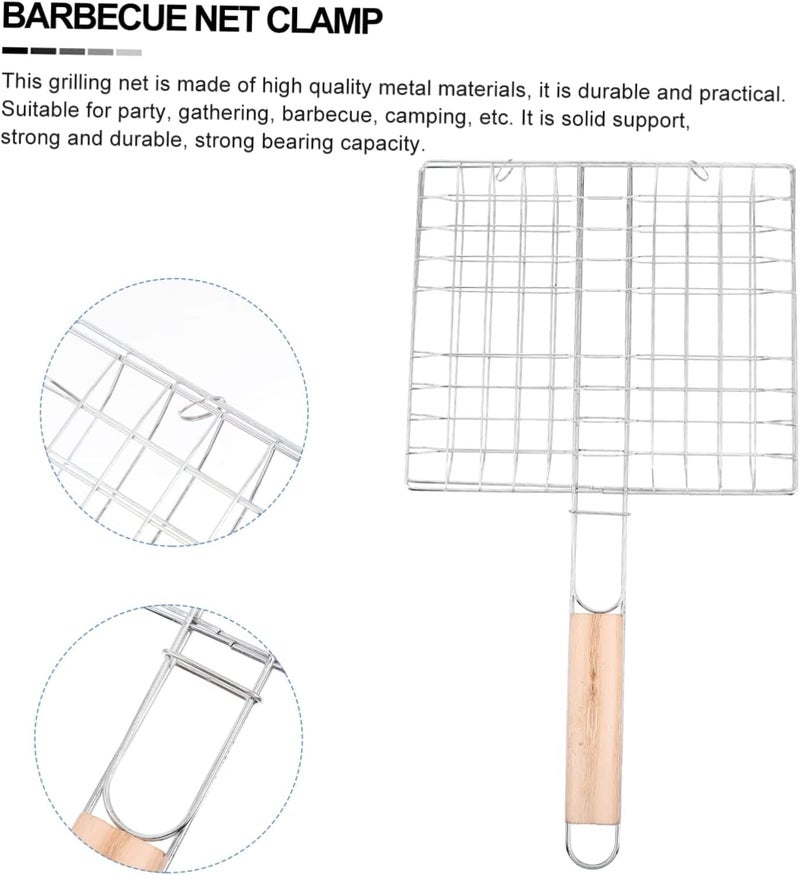 Snevad Grill Basket Folding Portable Stainless Steel BBQ Net Basket With Wooden Handle for Corn Fish Vegetable Steak Shrimp Barbecue Wire Grid Rack Accessories Kitchen Camping 39x21x15 CM - Image 3