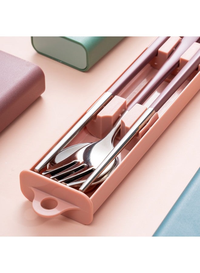 Onlycook Onlycook Portable Cutlery Set With Chopsticks And Spoon, 304 Stainless Steel Two-piece Set For Students And Adults, Pink Three-piece Set - Image 5