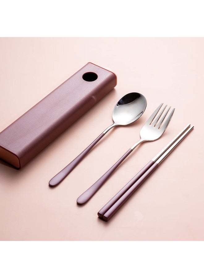 Onlycook Onlycook Portable Cutlery Set With Chopsticks And Spoon, 304 Stainless Steel Two-piece Set For Students And Adults, Pink Three-piece Set - Image 4