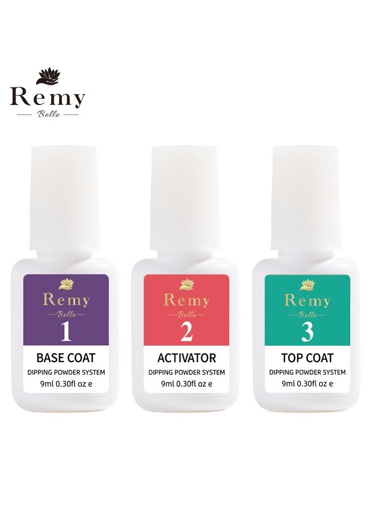 Remy Belle Set of 3 Pieces Dipping Powder Base Coat Top and Activator No Nail Lamp Needed - Image 1
