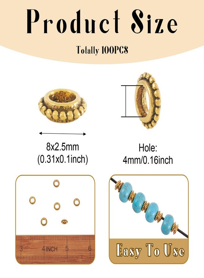 KISSITTY 100pcs Tibetan Style Antique Golden Donut Shape Spacer Beads Large Hole Metal Loose Beads Spacers 8x2.5mm with Hole 4mm for DIY Vintage Jewelry Making - Image 4