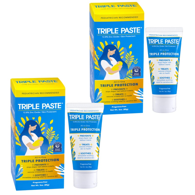 Triple Paste Diaper Rash Cream for Baby - 3 oz Tube - Zinc Oxide Ointment Treats, Soothes and Prevents Diaper Rash - Hypoallergenic Formula with Soothing Botanicals (Pack of 2) - Image 1
