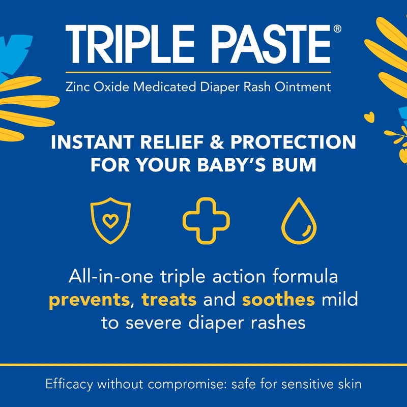 Triple Paste Diaper Rash Cream for Baby - 3 oz Tube - Zinc Oxide Ointment Treats, Soothes and Prevents Diaper Rash - Hypoallergenic Formula with Soothing Botanicals (Pack of 2) - Image 2