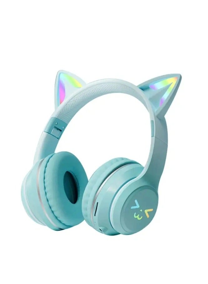MOCOM Gradient Cat Ear Bluetooth Headset - Wireless Over Ear Headphones with RGB Lights and Long Battery Life - Image 1