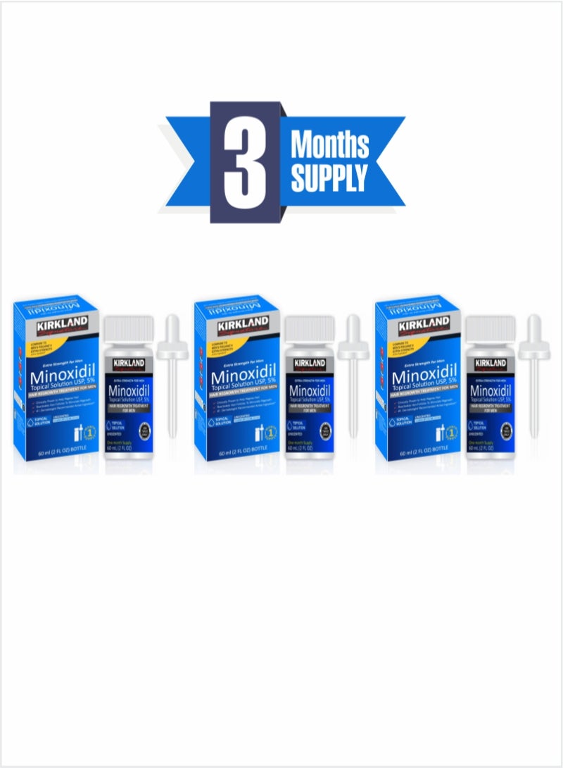 Kirkland Signature Minoxidil USP 5% – Effective Scalp Treatment for Men, 3-Month Pack (3pcs) 