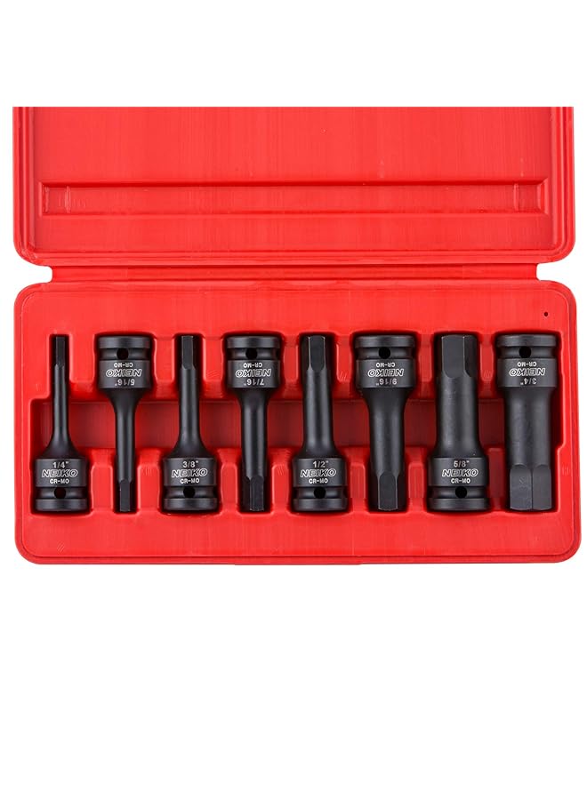 نيكو 01137B 1/2 بوصة محرك ألين مجموعة مقابس 3 بوصة طول 1/2 بوصة تأثير عرافة بت مجموعة مقابس Sae Hex Driver 1/4 بوصة إلى 3/4 بوصة Crmo Steel Impact Grade 8 قطعة مجموعة - Image 1