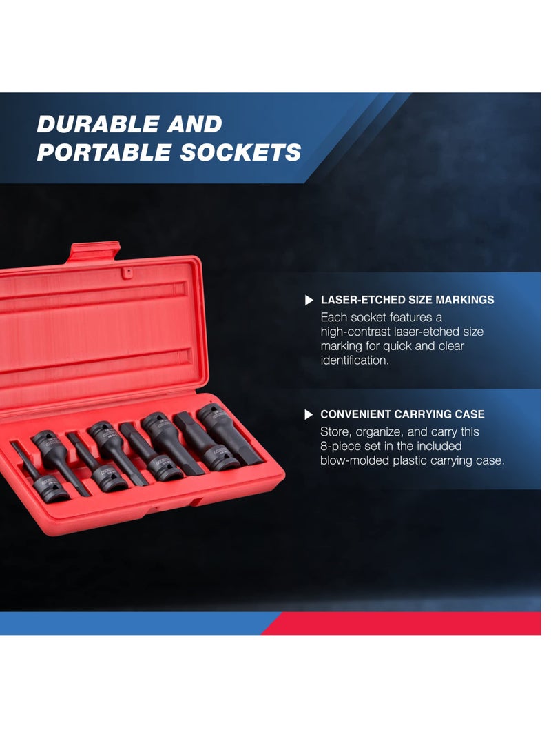 نيكو 01137B 1/2 بوصة محرك ألين مجموعة مقابس 3 بوصة طول 1/2 بوصة تأثير عرافة بت مجموعة مقابس Sae Hex Driver 1/4 بوصة إلى 3/4 بوصة Crmo Steel Impact Grade 8 قطعة مجموعة - Image 2