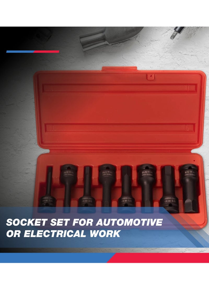 نيكو 01137B 1/2 بوصة محرك ألين مجموعة مقابس 3 بوصة طول 1/2 بوصة تأثير عرافة بت مجموعة مقابس Sae Hex Driver 1/4 بوصة إلى 3/4 بوصة Crmo Steel Impact Grade 8 قطعة مجموعة - Image 3