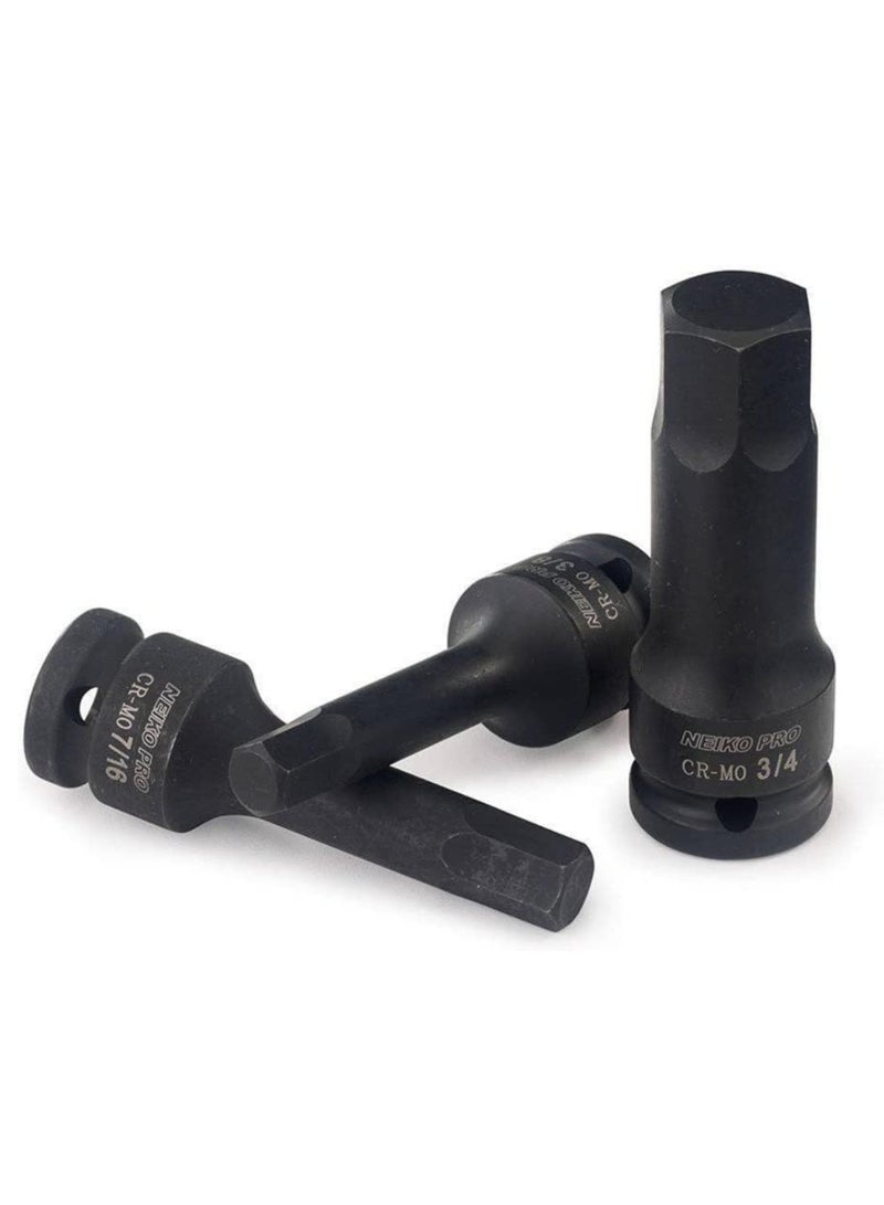 نيكو 01137B 1/2 بوصة محرك ألين مجموعة مقابس 3 بوصة طول 1/2 بوصة تأثير عرافة بت مجموعة مقابس Sae Hex Driver 1/4 بوصة إلى 3/4 بوصة Crmo Steel Impact Grade 8 قطعة مجموعة - Image 5