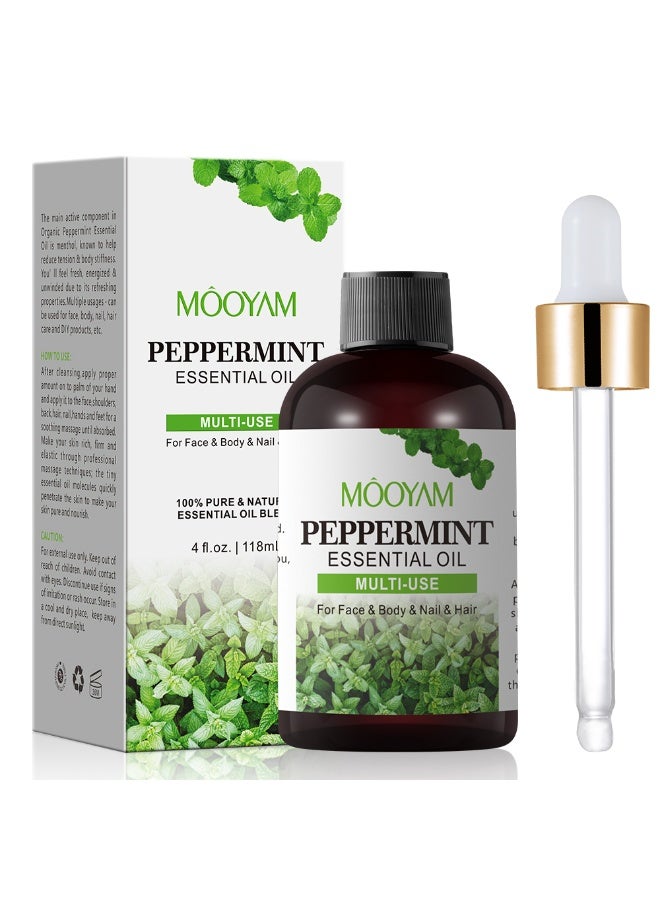 MOOYAM Peppermint Essential Oil, 100% Pure Natural Multi-Use for Face Body Nail and Hair Care Aromatherapy Diffuser Skin and Scalp Treatment for Men and Women 118ml - Image 1