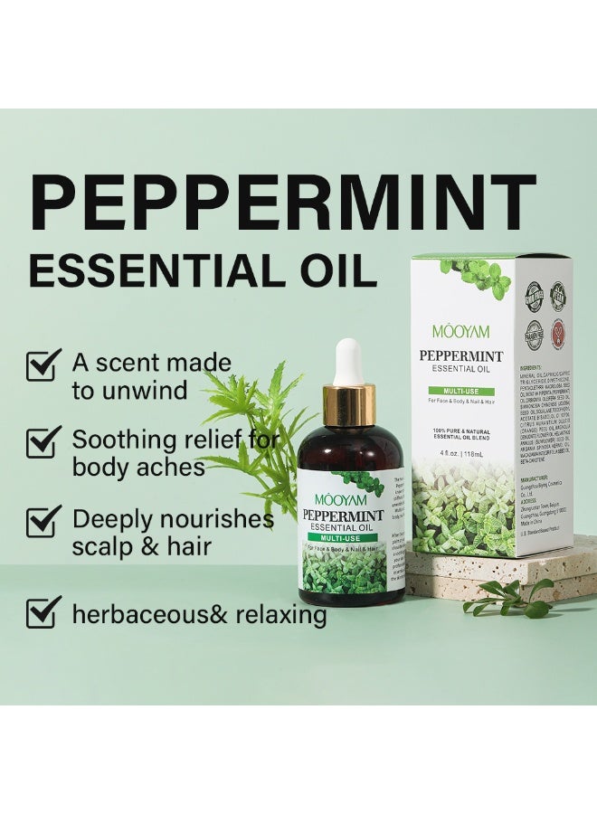 MOOYAM Peppermint Essential Oil, 100% Pure Natural Multi-Use for Face Body Nail and Hair Care Aromatherapy Diffuser Skin and Scalp Treatment for Men and Women 118ml - Image 2