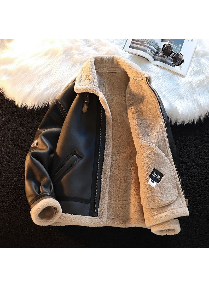 Generic - Mens Winter Thick Fur Coat Velvet Jacket Brown - Image 1