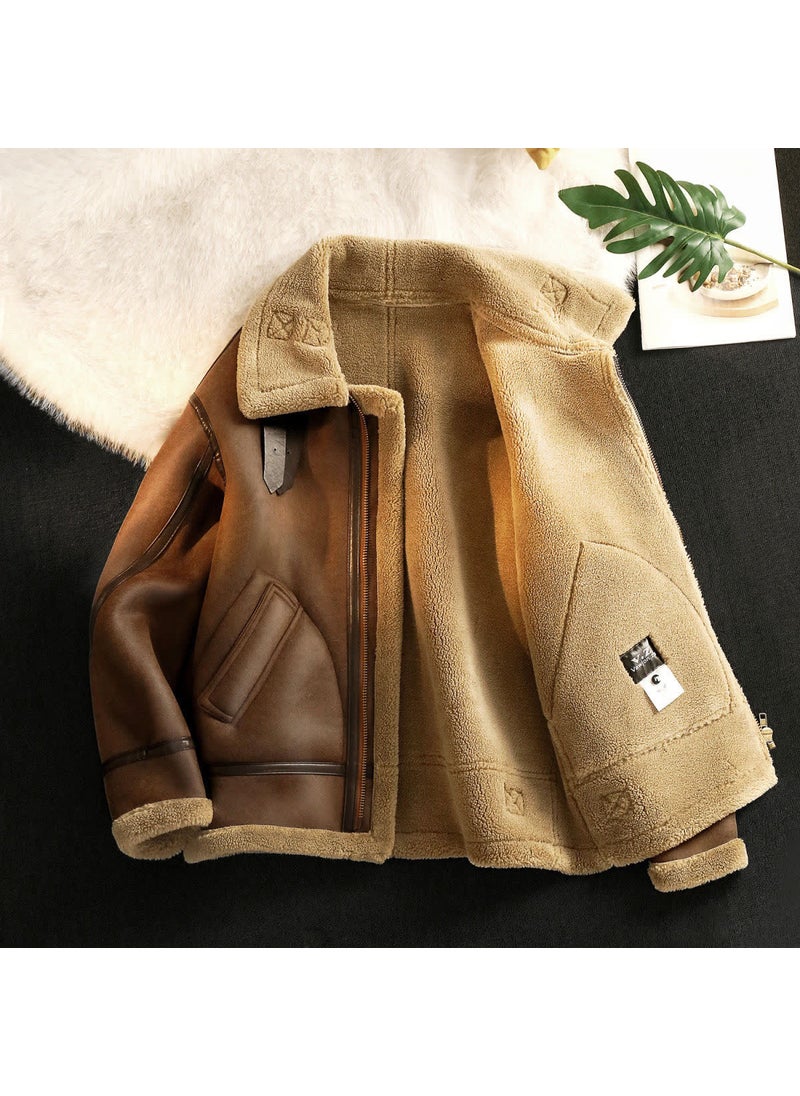Generic - Mens Winter Thick Fur Coat Velvet Jacket Brown - Image 1