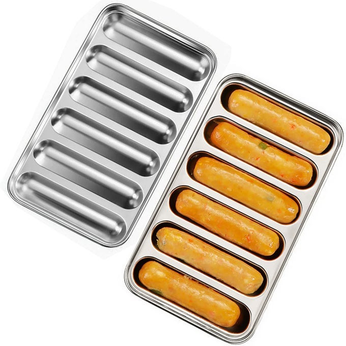 STAINLESS STEEL SAUSAGE MOLD 6 CAVITY FOR HOMEMADE HOT DOGS NONSTICK DIY HOT DOG MOLD FOR OVEN STEAMER STYLE A