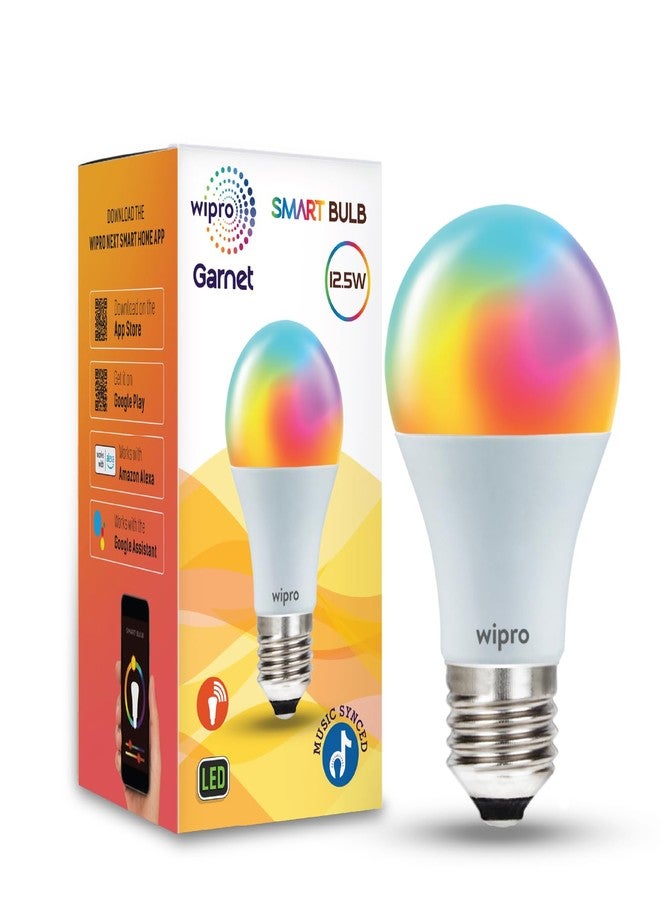 wipro 12.5W E27 Wi-Fi Smart LED Bulb with Music Sync | Voice Control with Alexa, Google Asst | App Control |16 M Colours, White Tunable - Warm, Neutral & Cool White +Dimmable | Scenes | Pack of 1 - Image 1