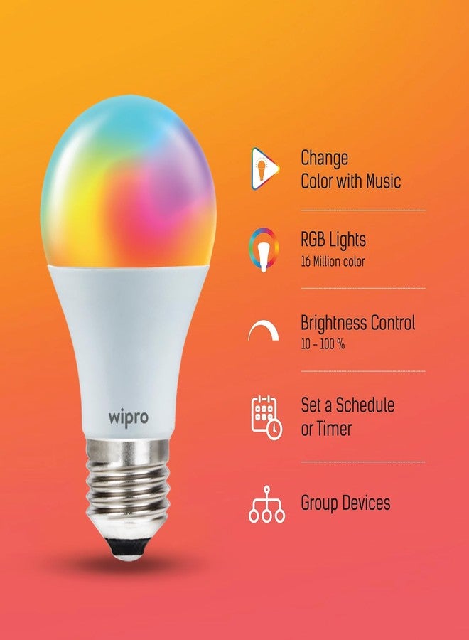 wipro 12.5W E27 Wi-Fi Smart LED Bulb with Music Sync | Voice Control with Alexa, Google Asst | App Control |16 M Colours, White Tunable - Warm, Neutral & Cool White +Dimmable | Scenes | Pack of 1 - Image 2