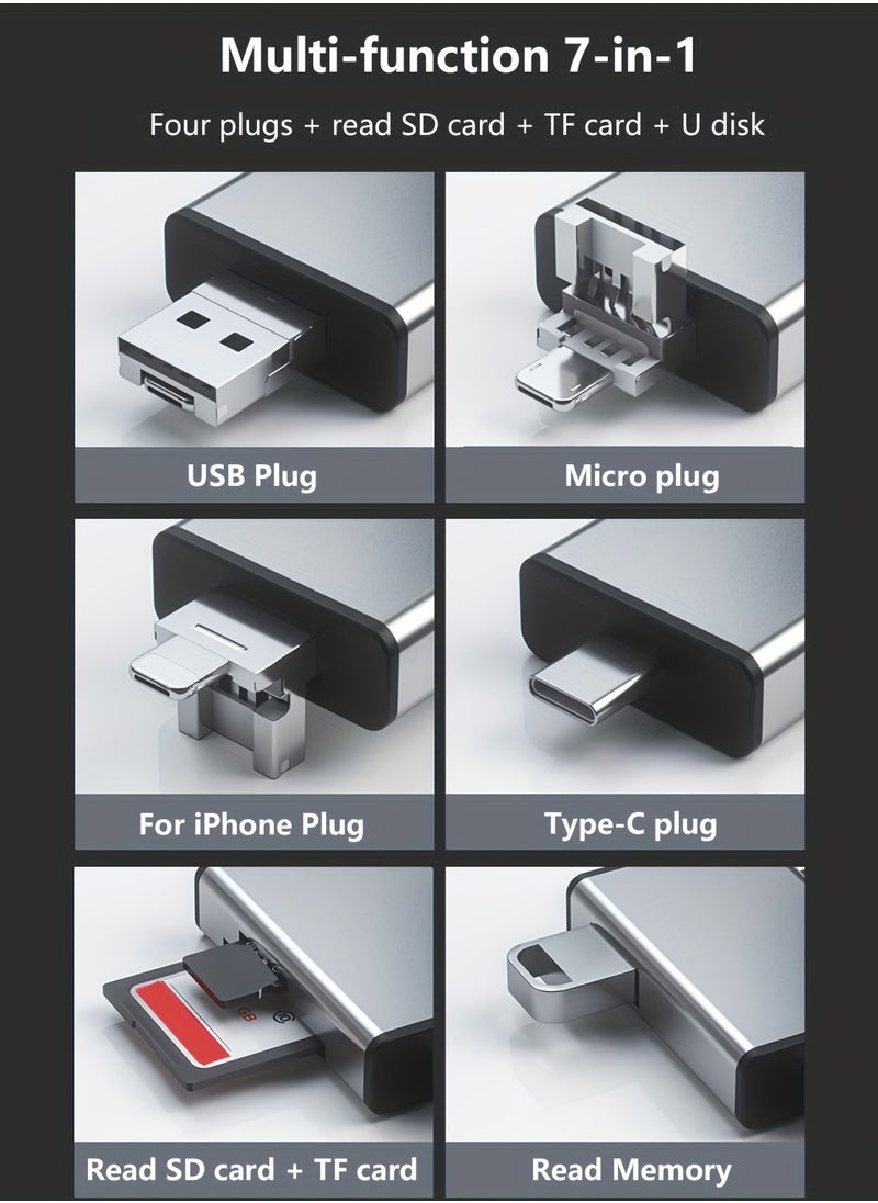 Generic - Universal OTG Card Reader - 7-In-1 Multifunctional Adapter with Type C Compatibility - All-in-One Solution for Smart Devices, Digital Cameras - Lightning-fast Data Transfer, Durable Storage Box - Image 1