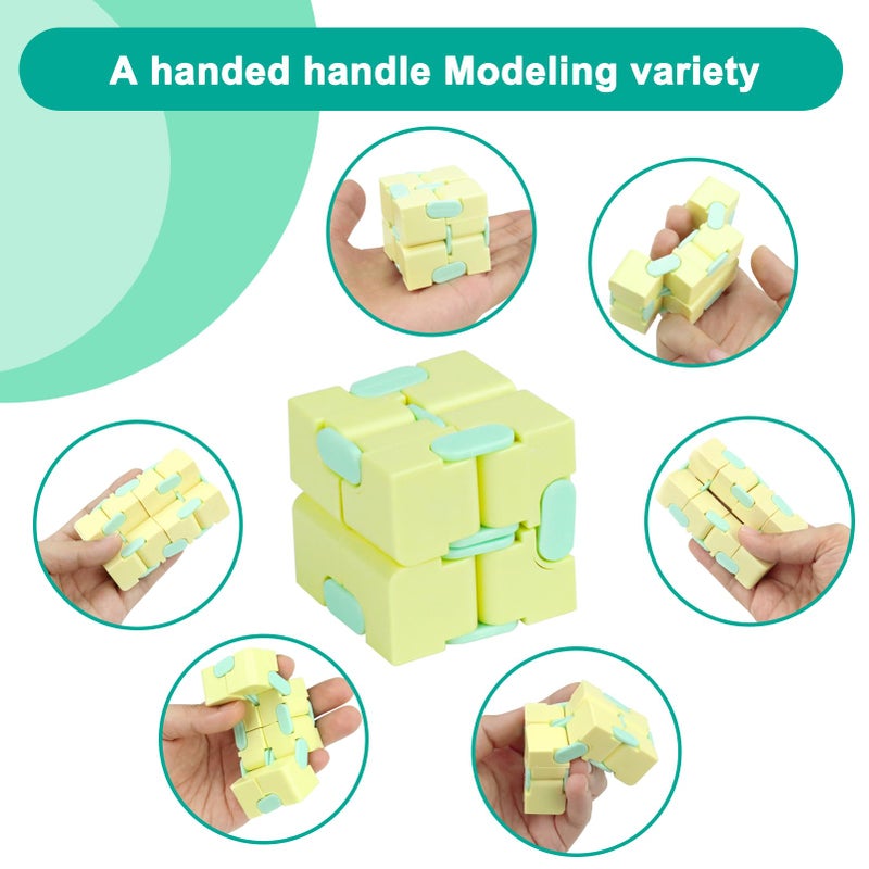 WUQID Infinitycube Fidget Toy Stress Relieving Fidgeting Game for Kids and Adults,Cute Pocket-Sized Unique Gadget for Anxiety Relief and Kill Time (Macaron Yellow) - Image 2