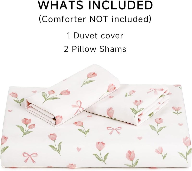 مجموعة أغطية لحاف بنقش الزهور، مقاس كينغ سايز، بأربطة زهرة البنفسجية الوردية قابلة للتحويل، مجموعة أغطية للأسرّة بنقش القلب للفتيات والأطفال، أغطية لحاف مريحة من النايلون الدقيق بنقش رومانسي، مكونة من 3 قطع مع سحاب. - Image 4
