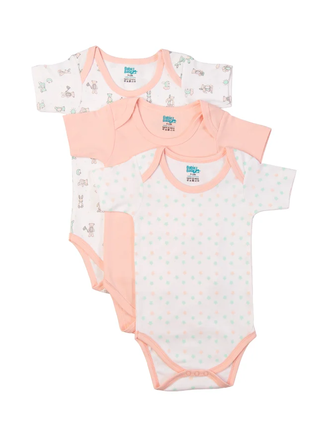 Babies Basic Printed Romper - Pack Of 3, Multi Color