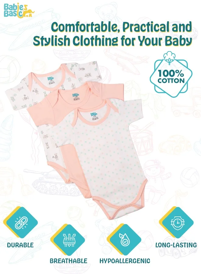 Babies Basic Printed Romper - Pack Of 3, Multi Color