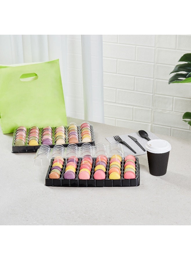 Restaurantware 13.2 x 11 x 2 Inch Macaron Containers, 100 Shockproof Macaron Boxes - Fits 36 Macarons, With Clear Lids, Black Plastic Macaron Boxes, Use At Bakeries or Parties, For Gifting Macarons  - Image 4