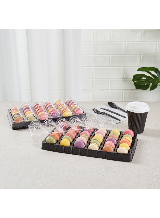 Restaurantware 13.2 x 11 x 2 Inch Macaron Containers, 100 Shockproof Macaron Boxes - Fits 36 Macarons, With Clear Lids, Black Plastic Macaron Boxes, Use At Bakeries or Parties, For Gifting Macarons  - Image 3
