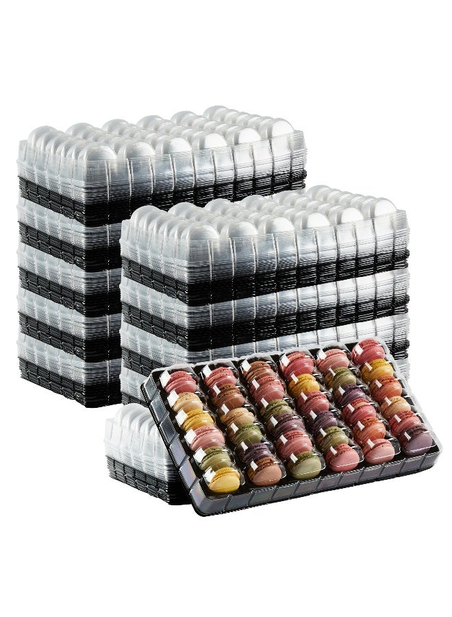 Restaurantware 13.2 x 11 x 2 Inch Macaron Containers, 100 Shockproof Macaron Boxes - Fits 36 Macarons, With Clear Lids, Black Plastic Macaron Boxes, Use At Bakeries or Parties, For Gifting Macarons  - Image 2