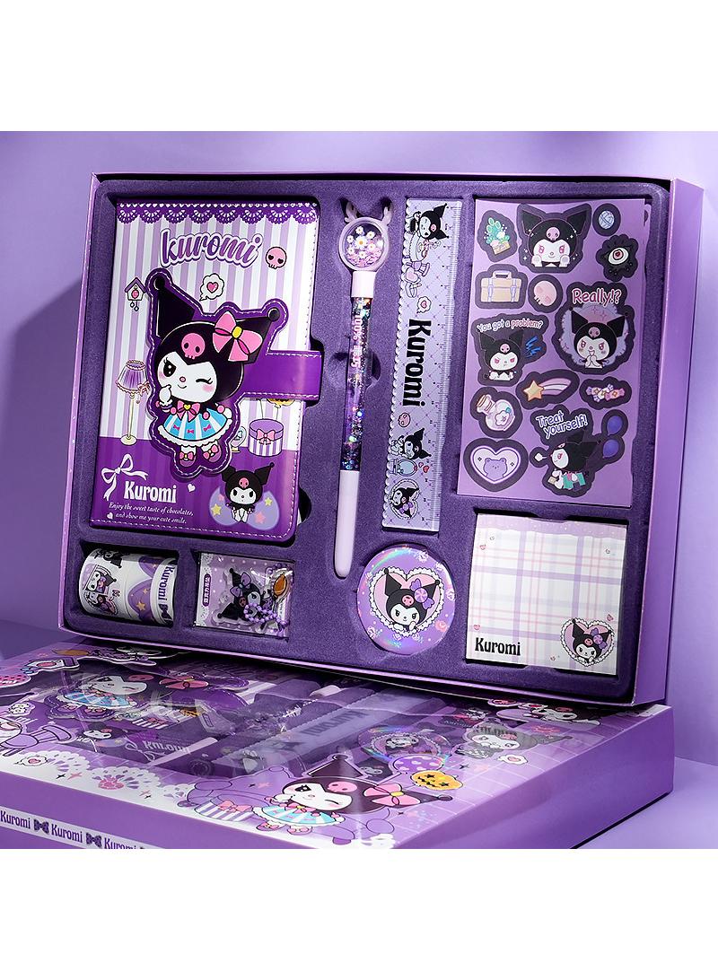 kuromi Stationery Set  Scrapbooking Handbook Planner, Pocket Notepad, Tape, Ruler, Pen, and Stickers Perfect Birthday Gifts for Girls Ages 4-12, Ideal Kids' Back-to-School Gift (Kuromi)  - Image 1
