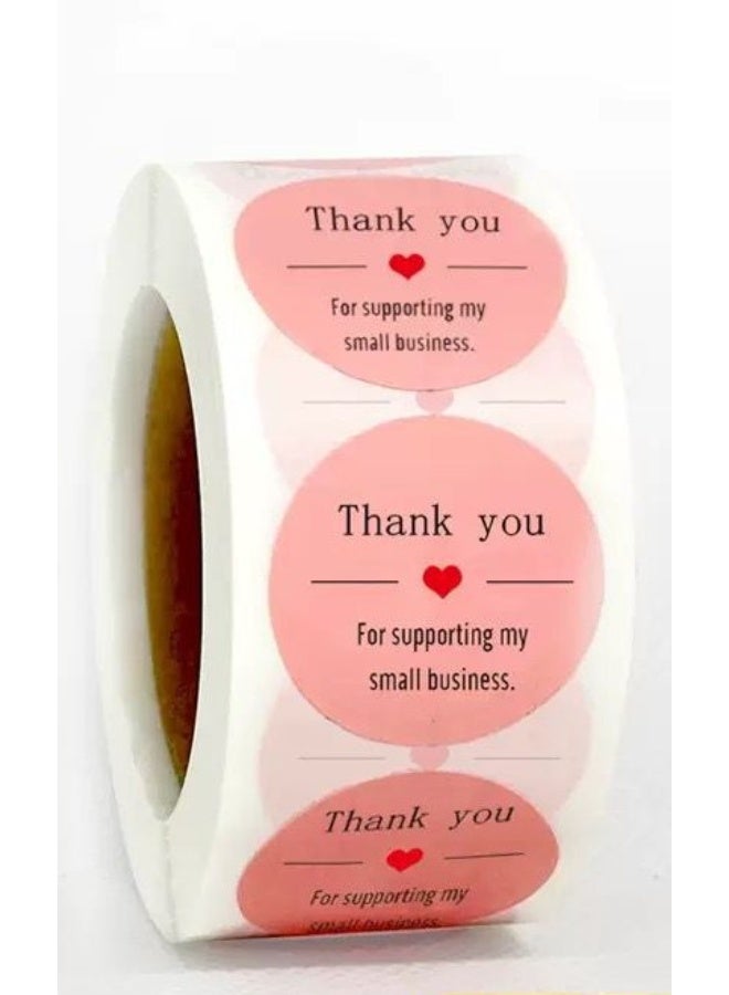 Pink “Thank You” Stickers – Pack of 1 ( 500 stickers ) – Appreciation Stickers for Supporting Our Business