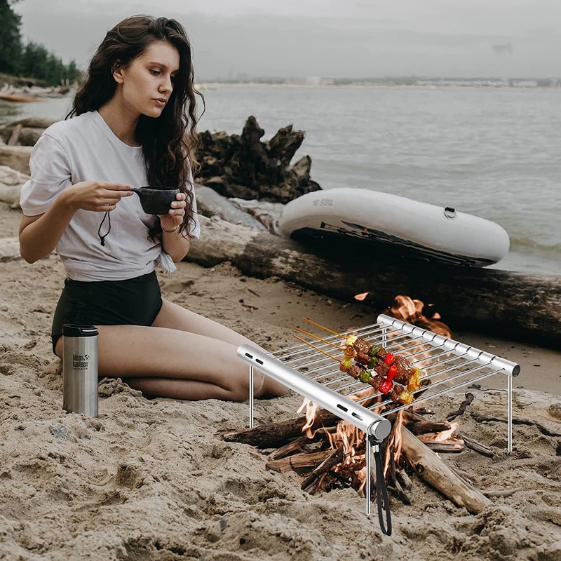 Mokshith Mokshith Portable Camping Grill Folding Compact Stainless Steel Charcoal Barbeque Grill for Picnics Backpacking Backyards Survival  - Image 1
