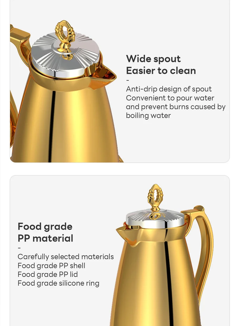 Sharpdo 1-Pcs Long-Lasting Thermal Insulation Large-Capacity Vacuum Electroplating High-Quality Coffee Pot Kettle 16.5*30/1000ML