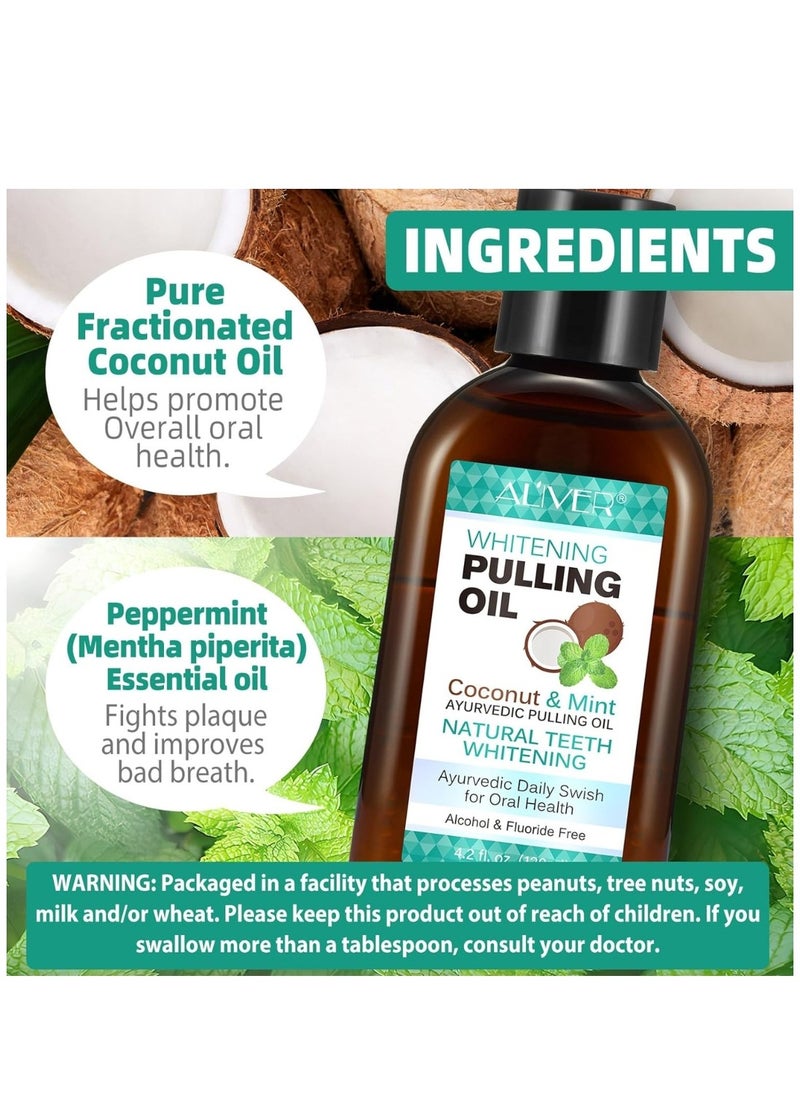 ALIVER 120ml Coconut Oil Pulling Mouth Wash with Coconut and Peppermint Oil Ayurvedic Mouthwash for Fresh Breath Teeth Whitening Mint Pulling Mouthwash Natural Essential Oil Mouthwash with Tongue Scraper  - Image 5