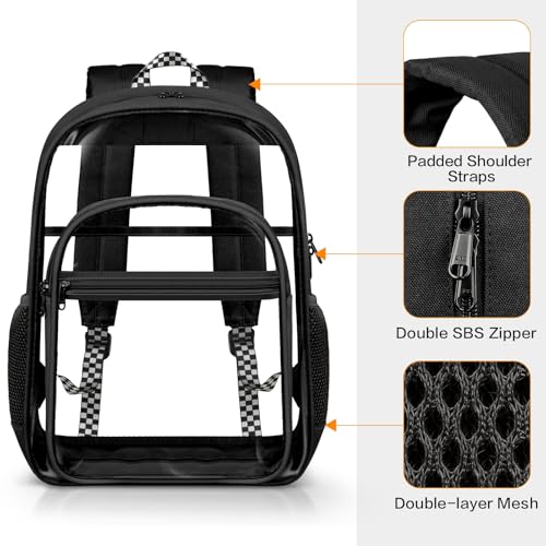 PAMANO Clear Backpack Heavy Duty Fabric & PVC Transparent Bookbag, See Through Bag for College Work Travel Security, Black - Image 4