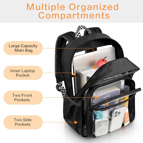 PAMANO Clear Backpack Heavy Duty Fabric & PVC Transparent Bookbag, See Through Bag for College Work Travel Security, Black - Image 3